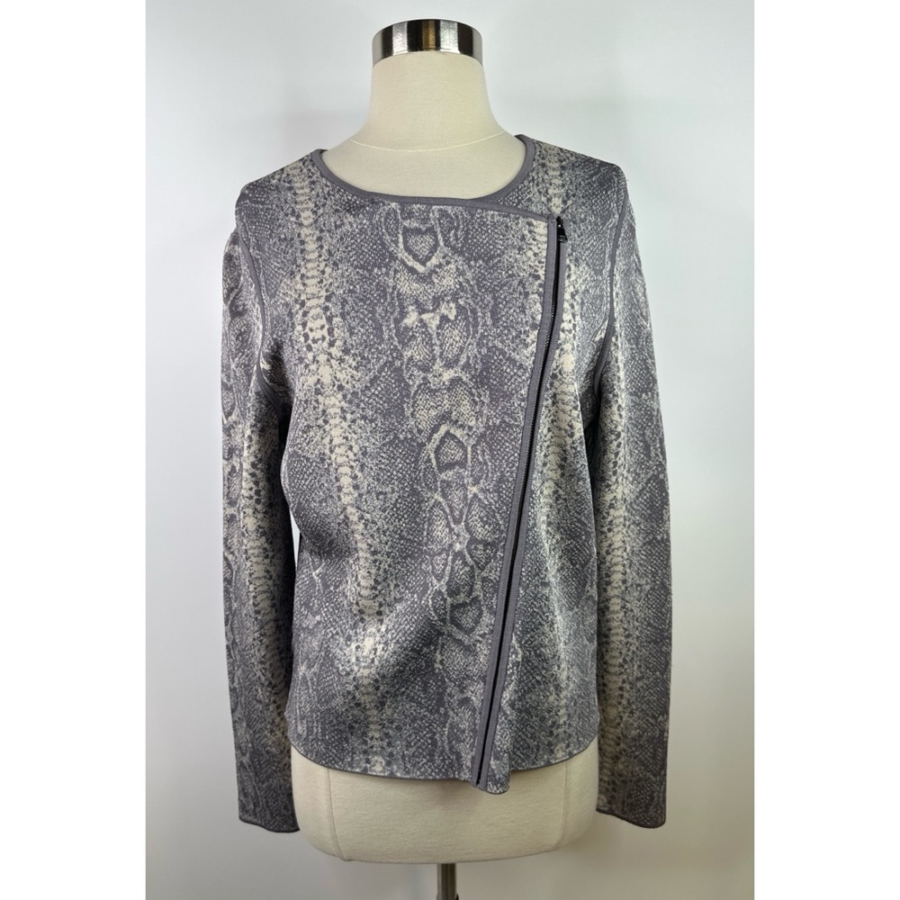 Ann Taylor Assymetric zipper Snake Print Women's sweater Jacket